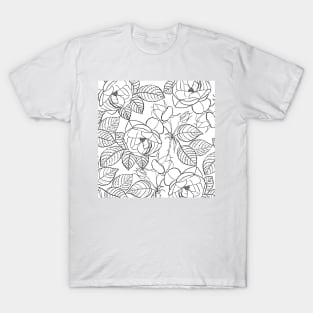 Elegant hand-drawn Roses Floral Black White Design T-Shirt